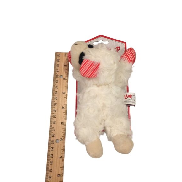 Lamb Chop Holiday Plush Squeak 7" Dog Toy Peppermint Striped Ears & Front Paws - Picture 3 of 3